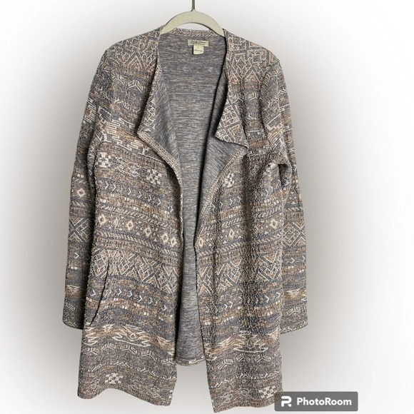 LUCKY Brand Cotton-Linen Tweed Aztec  Print Cardigan Size Large - Picture 1 of 9
